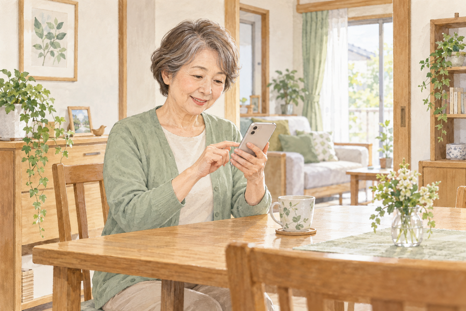 スマートフォンで予約の相談をする場面